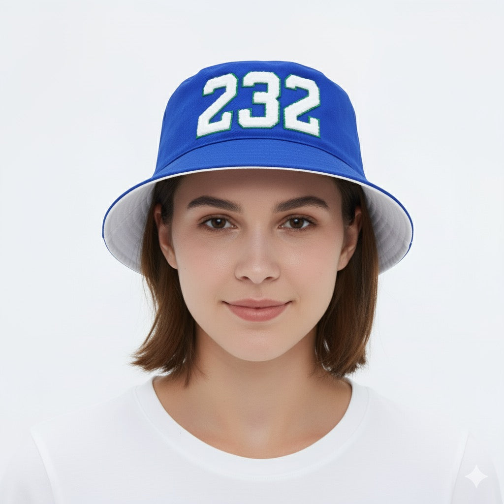 Reversible "232" Bucket Hat (White & Blue)